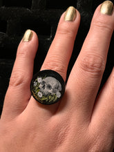 Load image into Gallery viewer, Glowing Skull and Moonflowers Ring