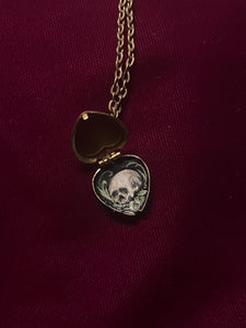 Brass Skull Locket - Golden Bow