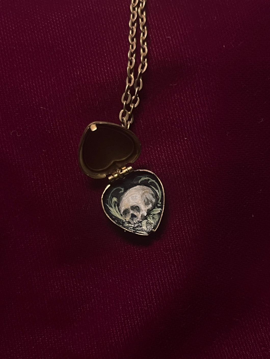 Brass Skull Locket - Golden Bow