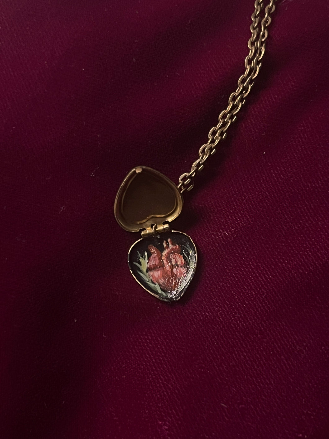 Brass Anatomical Heart Locket - Golden Bow 1