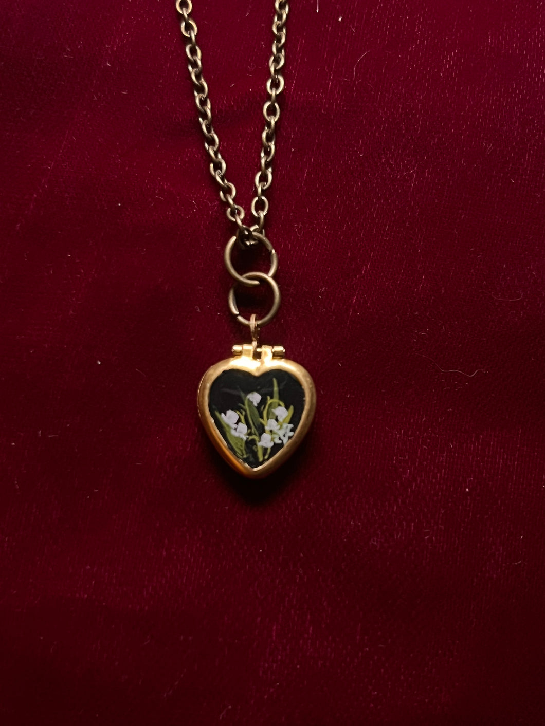 Brass Heart Locket - Lily of the Valley 2