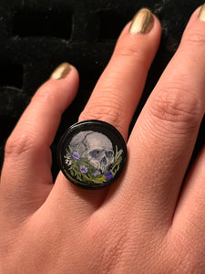 Glowing Skull and Purple Flowers Ring