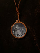 Load image into Gallery viewer, Graveyard View with Crescent Moon Wooden Pendant
