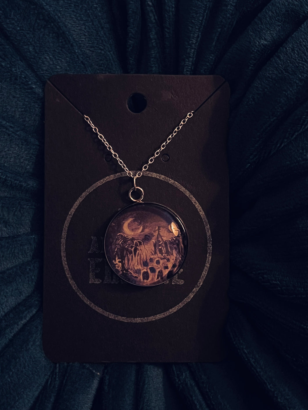 Crescent Moon and Graveyard Print Pendant