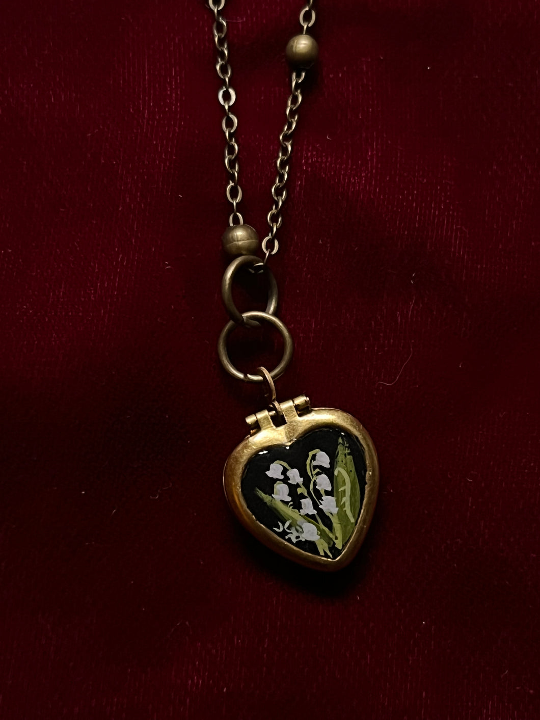 Brass Heart Locket - Lily of the Valley 1