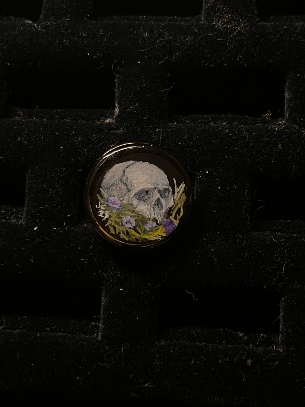 Glowing Skull and Purple Flowers Ring