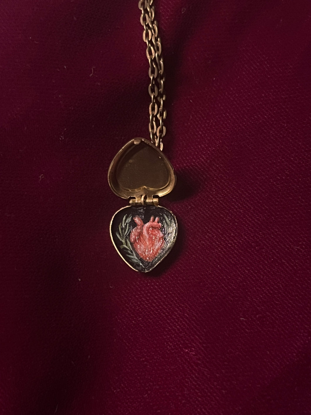 Brass Anatomical Heart Locket - Golden Bow 2