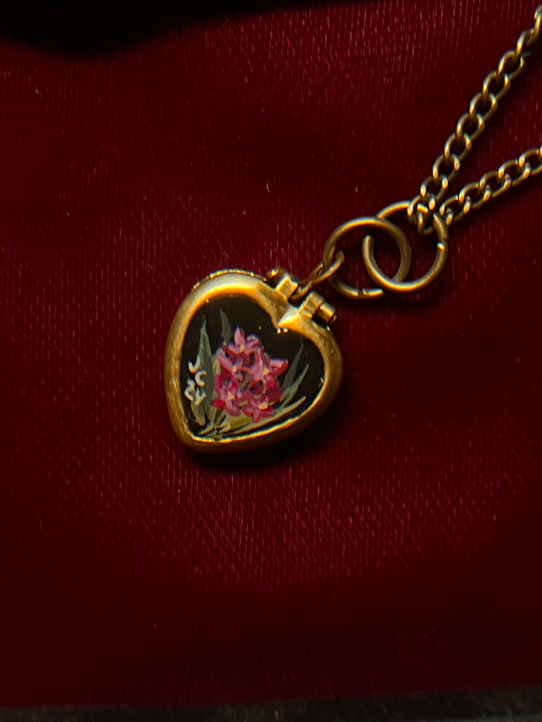 Brass Heart Locket - Oleander Flowers