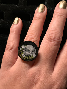 Glowing Skull and Moonflowers Ring