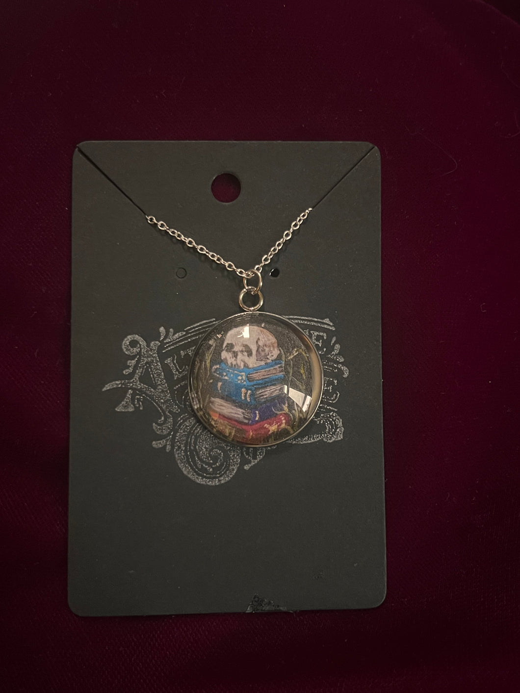 Skull and Books Print Pendant