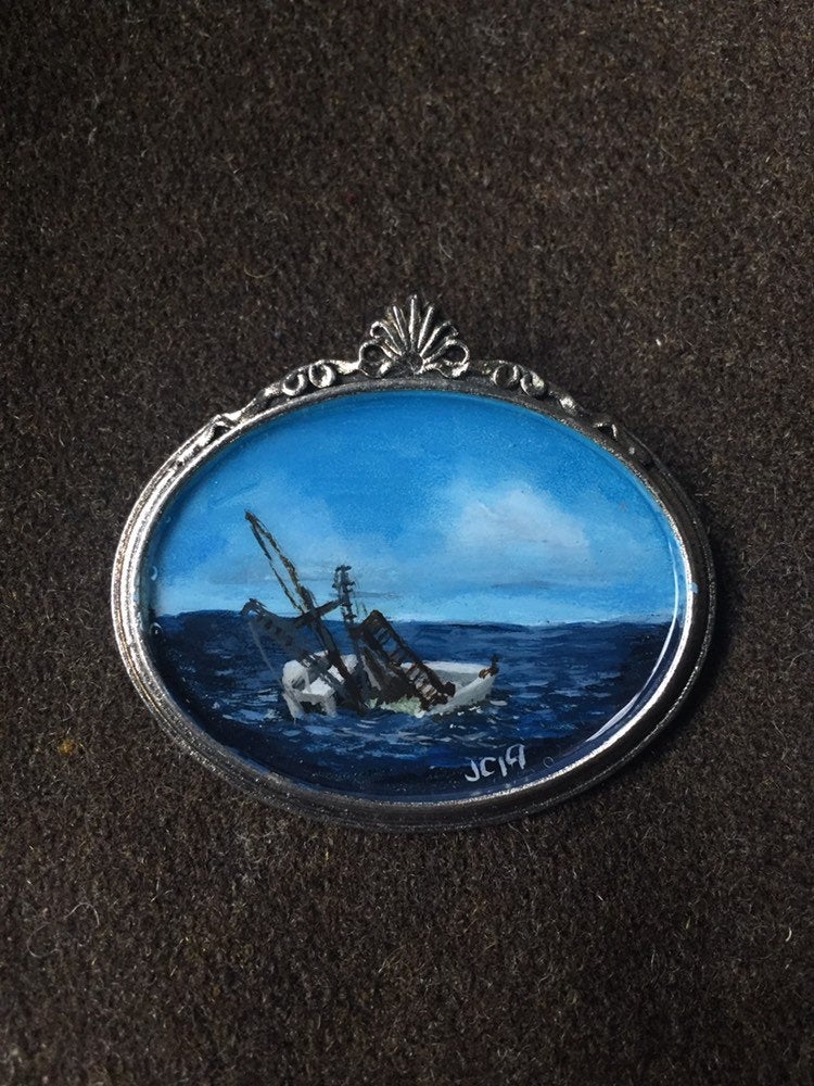 Sinking Ship Painted Brooch