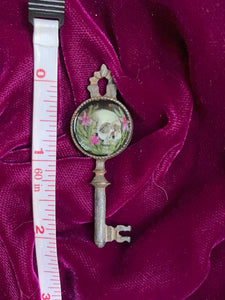 Key to the Death Garden Pendant with Pink Flowers