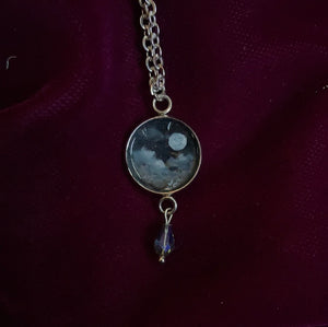 Cloudy Full Moon and Crystal  Pendant
