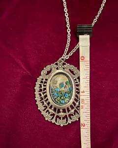 Skull and Blue Flowers in Victorian Pendant